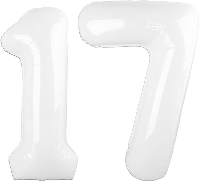 40 Inch White Number 17 Digital Balloon,Jumbo Mylar Foil Helium Balloon for 17 Balloons for Birthday Party,Wedding Anniversary Party Decorations