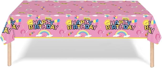 3Pcs Cartoon Girls English Teacher Tablecloth|54inch x 108inch|Pink English Teacher Birthday Party Supplies