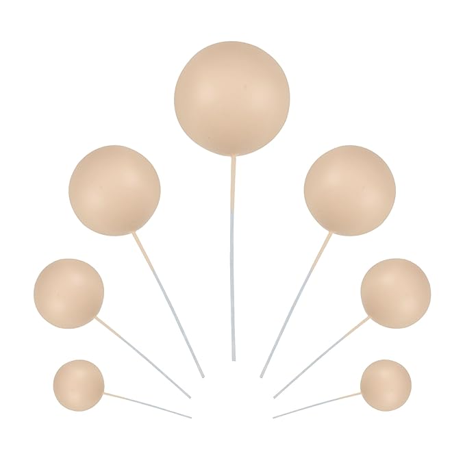 Gyufise 30Pcs Ball Cupcake Toppers Balls Cake Toppes Foam Balls Picks DIY Mini Balloon Cake Topper for Baby Shower Birthday Favor Wedding Anniversary Party Cake Decorations Supplies Khaki