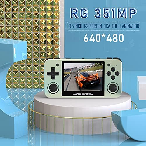 RG351MP Handheld Game Console 3.5 Inch OCA Fully Fitted Screen Open Source Linux System wit 2400 Classic Games, Support WiFi Battle and 64 TF Card Expansion Built-in 3500mAh Battery with (Green)