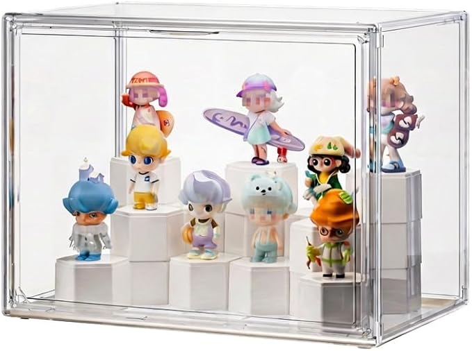 Acrylic Display Case with LED Lights for Lego & Popmart, Stackable Clear Storage Box with Magnetic Door, Dustproof Showcase Organizer for Action Figures, Collectibles