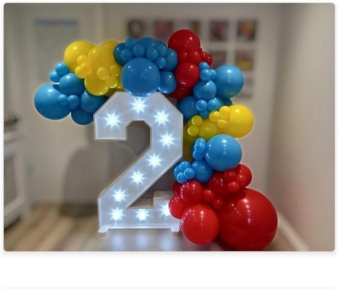 Paready Balloons Set - 50Pcs Red, Yellow, Blue, Dusty Blue Latex 12 Inch Balloons for Birthday Party Supplies
