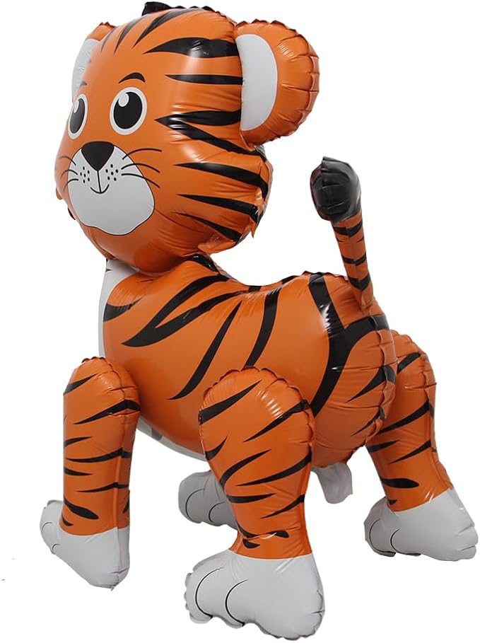 4D Walking Balloons Animal Foil Balloon Lion Panda Alpaca Turtle Cow Horse hippo leopard Ballon Jungle Forest Zoo Theme Baby Shower Birthday Party Supplies (4D Tiger)