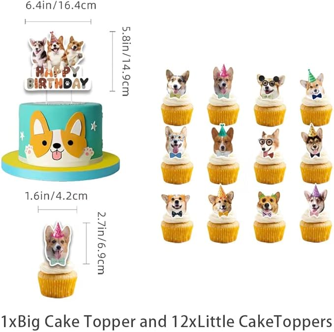 Corgi Birthday Party Decorations Backdrop Banner Photography Background Cute Corgi Theme Banner Balloons Cake Toppers Cupcake Toppers Pet Party Kit For Corgi Dog Birthday Party Supplies Decor