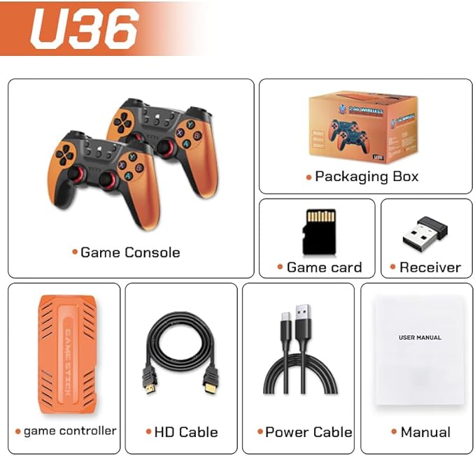 2025 U36 New Retro Game Console,50000+Games and 40 Emulators, with Dual 2.4G Wireless Controllers, Plug and Play 4K HD HDMI TV Game Stick (128GB)