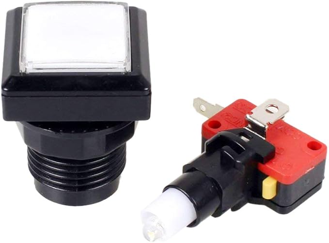 EG Starts 10x Arcade Square Shape LED Illuminated Push Button with Micro Switch Compatible for Arcade Machine Gaming Video Game Consoles Jamma Kit Parts 12V Lamp 33mm Buttons ( White Colour )