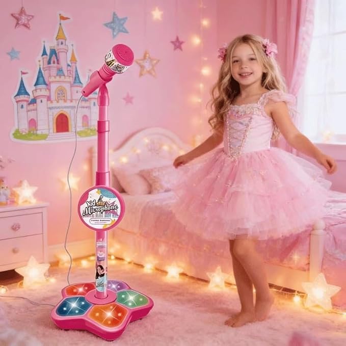 2026 New All-in-Ones Microphone Toy,Kids Microphone with Stand Adjustablewith Adjustable Stand, Colorful Lights, and Echo Effect, for Boys and Girls Christmas Birthday (Pink)