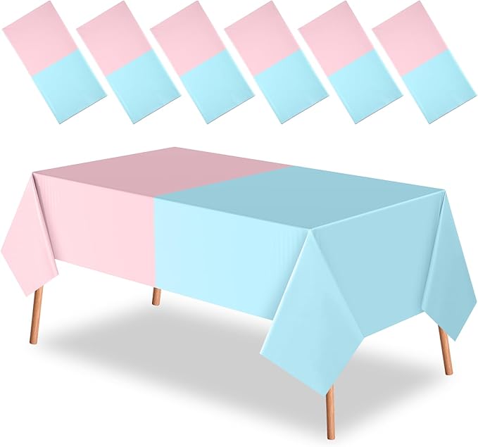 Peryiter 6 Pcs Plastic Tablecloths Party Supplies Disposable Tablecloth Waterproof for Boy or Girl Baby Shower Birthday Party Decorations, 54 x 108 Inches (Gender Reveal)