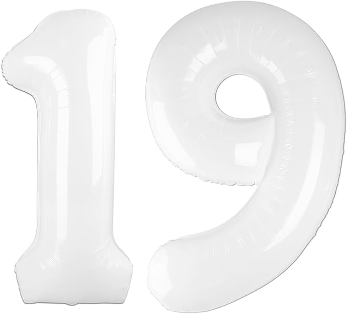 40 Inch White Number 19 Digital Balloon,Jumbo Mylar Foil Helium Balloon for 19 Balloons for Birthday Party,Wedding Anniversary Party Decorations