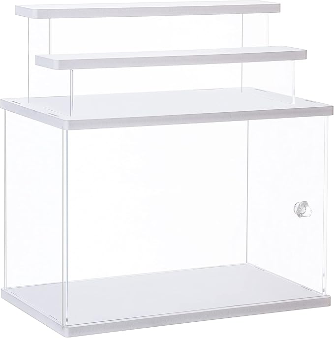 Acrylic Display Case Clear Display Storage Box Countertop Cube for Collectibles, Action Figures, Miniature Figurines Dustproof Protection Storage & Organizing (White, 12.4x7x8.6in)