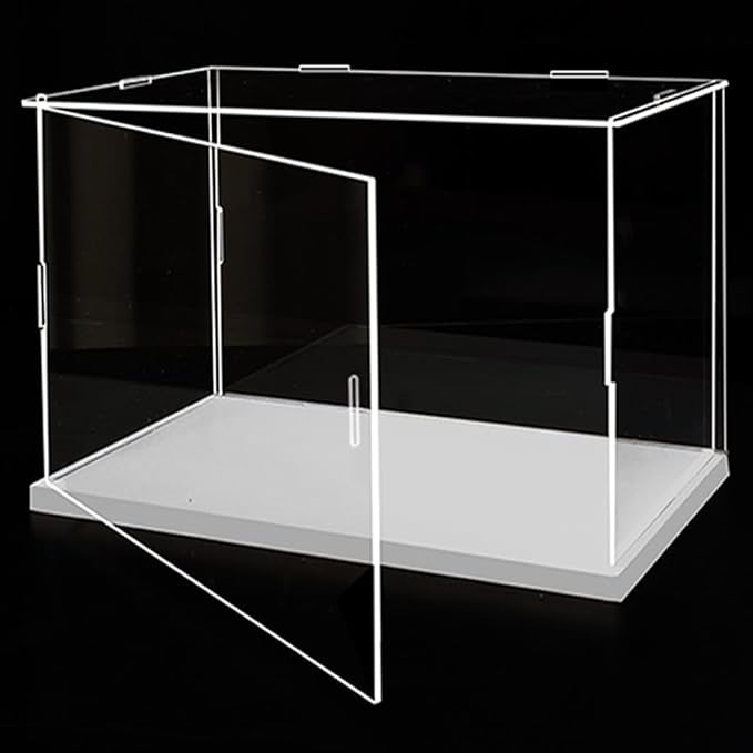 Clear Acrylic Display Case, Self-Assembly Acrylic Box with Transparent Side Door and White Thick Base, Dustproof Protection Showcase Organizer for Collectible Doll Toy Model (50X30X40cm/20X12X16inch)