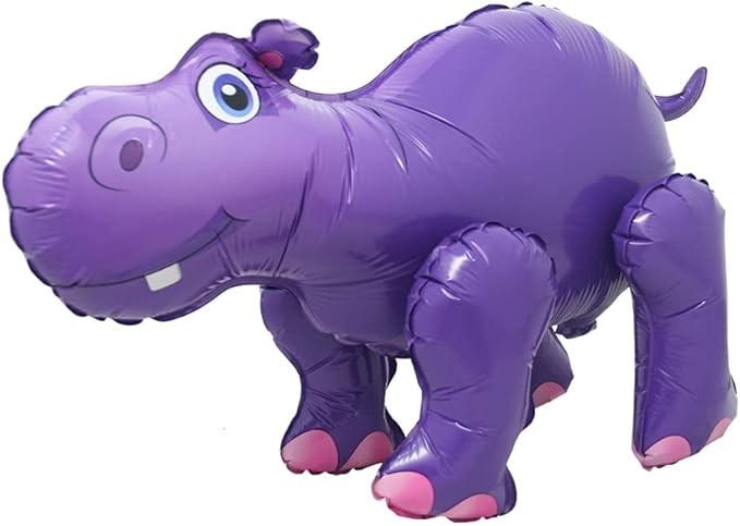 4D Walking Balloons Animal Foil Balloon Lion Panda Alpaca Cow Horse hippo leopard Ballon Jungle Forest Zoo Theme Baby Shower Birthday Party Supplies (4D Hippo)