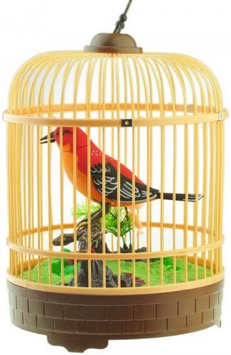 & Trading BC507B Singing & Chirping Bird in Cage - Realistic Sounds & Movements Red