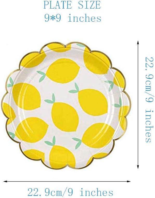 MaitianGuyou Disposable Gold Paper Plates - 40-Count Paper Plates, Party Supplies for Appetizer, Lunch, Dinner, and Dessert(9 Inches,Lemon)