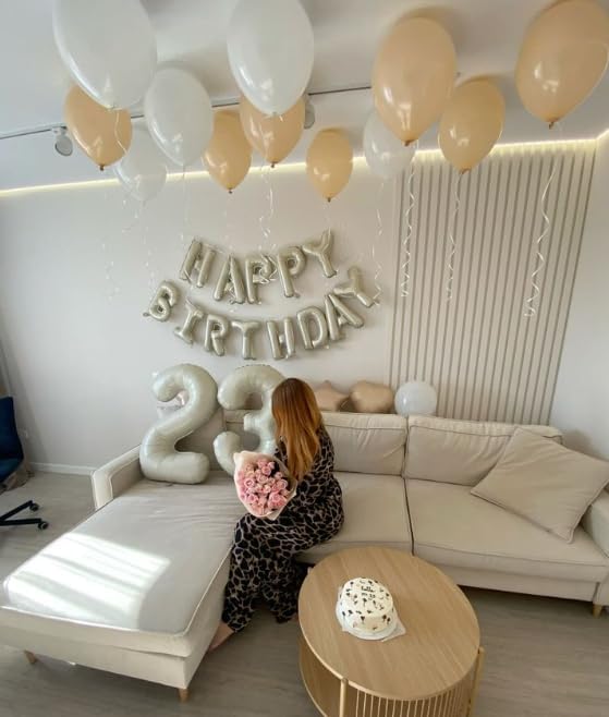Cream White Foil Number 8 Number Balloon 40 Inch, Helium Mylar Eight Number 8 18 28 38 48 58 80 88 Birthday Balloons, 8th Cream White Women Men Wedding Anniversary, Graduations Party Supplies