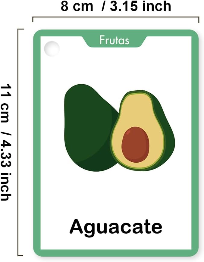 Frutas y Verduras Spanish Fruits and Vegetables Vocabulary Flash Cards, Language Learning Classroom Supplies, Words Cognitive Cards for Preschool Kindergarten Teaching Aids