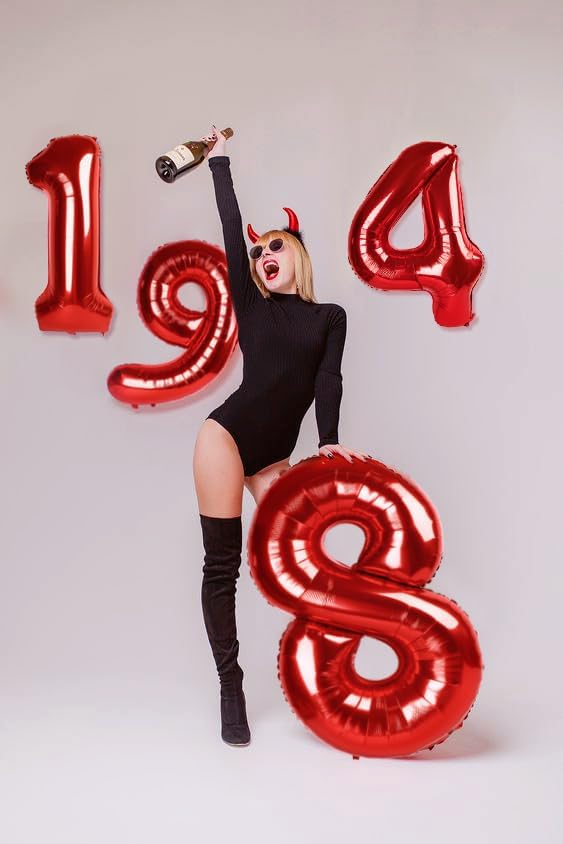 Red 4 Balloon, Number Balloon 40 Inch for 4th Red Party decorations, Four Large Numbers for Party Decor, Number 4 Balloon