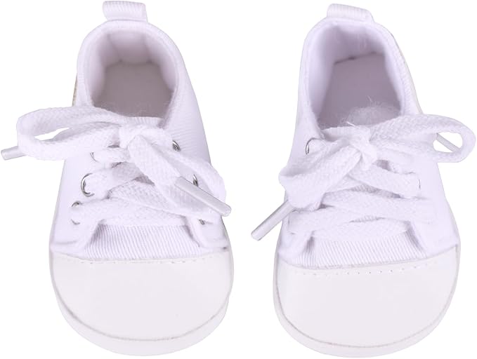 BABESIDE Reborn Baby Doll Shoes, 17-22 Inch Baby Doll Accessories Doll Canvas Shoes with Laces for Realistic Babydolls Girls & Boys, White with Letter Pattern
