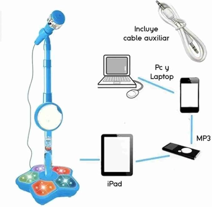 Students Microphone with Stand, Toddler Microphone Stand with Light, Singing Family Kindergarten Performance Easy Carrying Gifts for Kids