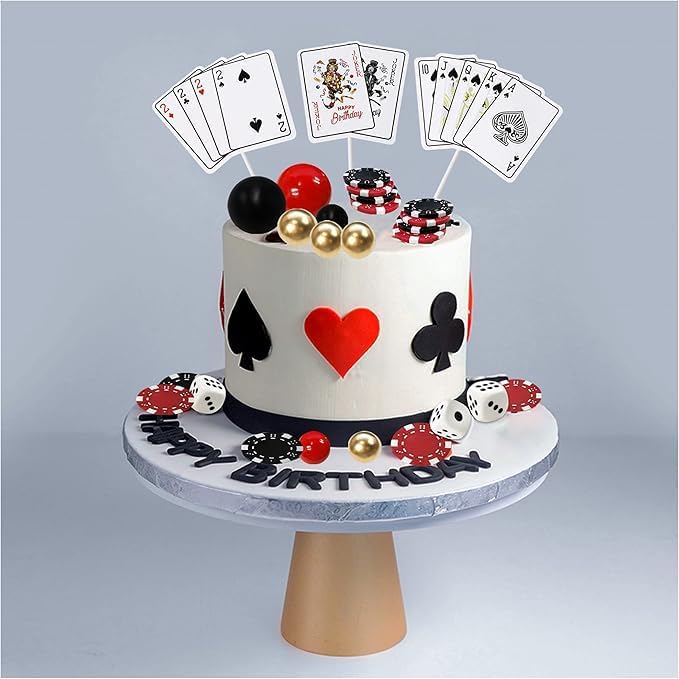 29PCS Casino Cake Decoration Dice Poker Chips Cupcake Cake Topper Set Ball Cake Topper Playing Card Game Theme Picks for Las Vegas Scene Birthday Party Decoration Supplies