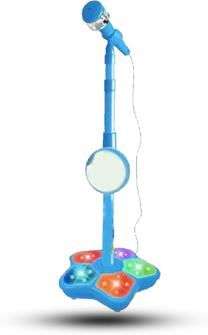 Children Microphone, Plastic Lightweight Kid Microphone Light Atmosphere Children Microphone with Blue Stand for Kids Gatherings Kindergarten Karaoke Mic