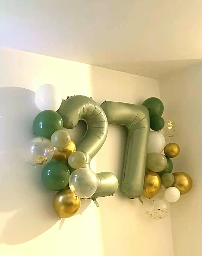 Sage Green Number 7 Birthday Balloon 40 Inch, Digital Balloons for 7 17 27 70 77 Party Celebration Decorations Supplies,Oliver Green Mylar Foil Numbers Balloon for Seven Wedding Anniversary