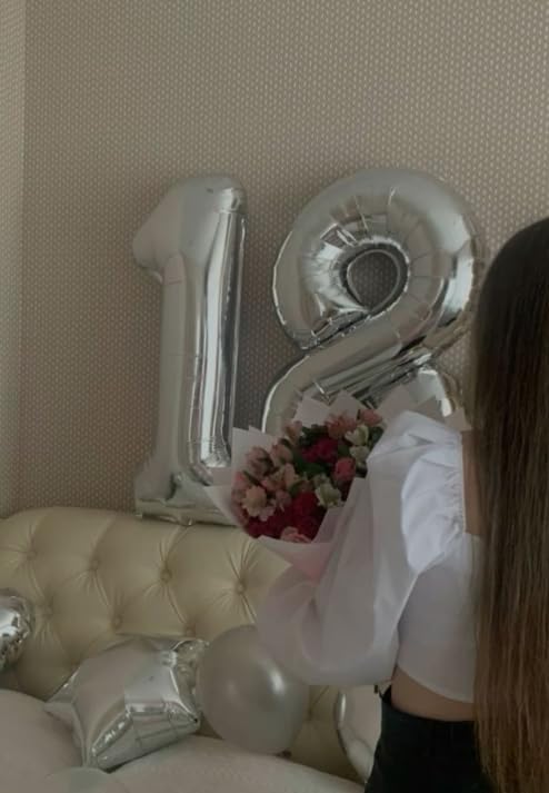 Silver Foil Number 8 Balloon 40 Inch, Helium Mylar Eight Number 8 18 28 38 48 58 80 88 Birthday Balloons, 8th Silver Women Men Wedding Anniversary, Graduations Party Supplies