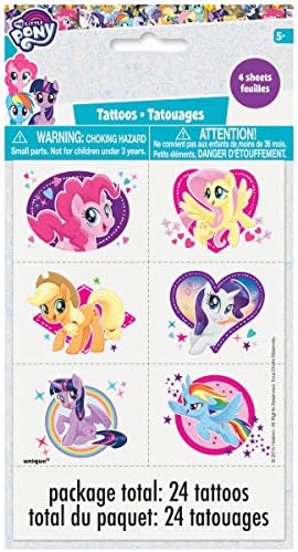 My Little Pony Birthday Party Supplies Favor Deluxe Bundle Pack Serves 16 includes 16 Plates, 16 Napkins, 1 Table Cover, 1 Banner, 16 Loot Bags, 24Tattoos, 1 Dinosaur Sticker Sheet