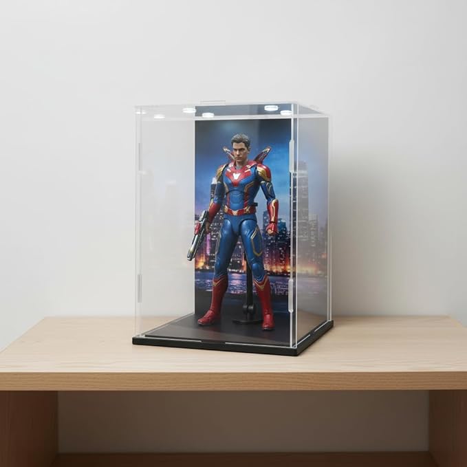 Clear Acrylic Display Case, Assemble Cube Display Box Stand with Black Base, Dustproof Protection Showcase for Collectibles Memorabilia Figurines (8*8*10inch;20*20*H25cm)