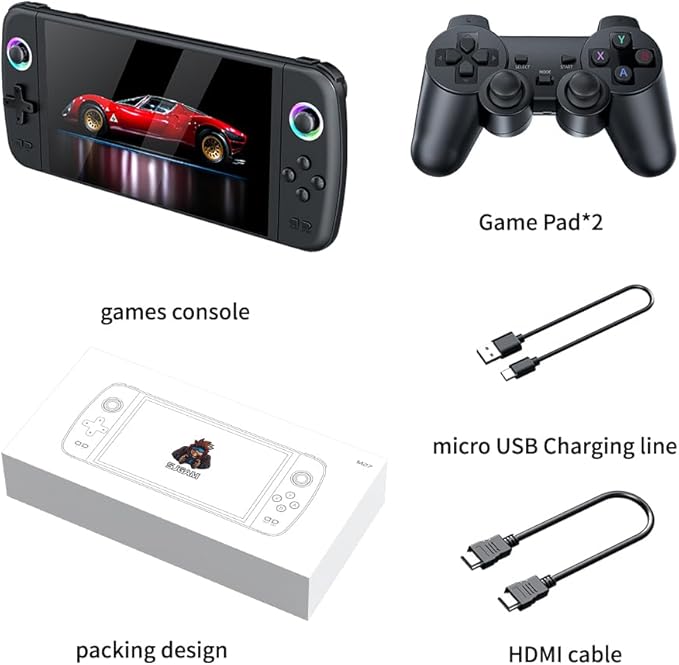 M27 Retro Handheld Game Console,7-inch IPS Screen Portable Android Gaming Handheld,Built-in 128G with 30000 Games,Linux System