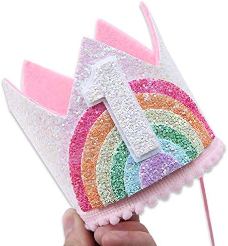 WAWUO Birthday Rainbow Girl Crown, Birthday Hat For Event Party Supplies, Photo Props