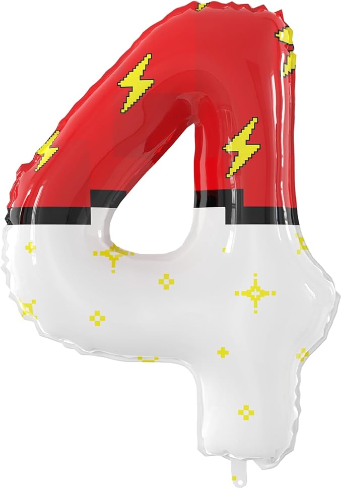 40 Inch Giant Red and White Cartoon Theme Number Foil Balloons - Large Number 4 Balloons Animation for Kids' Birthday Anniversary Party Decorations Supplies (Numbers 0-9 Available)
