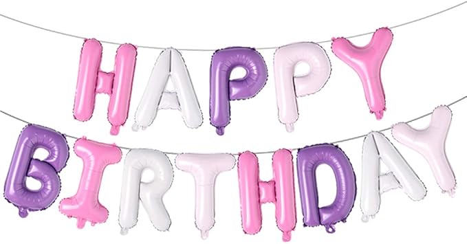 Happy Birthday Balloons, Aluminum Foil Banner Balloons for Birthday Party Decorations and Supplies (Purple White)