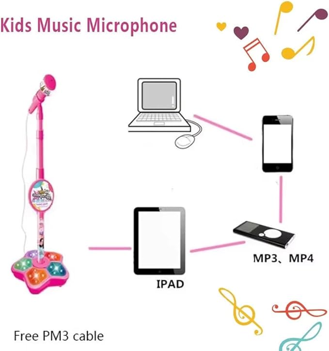 The All-in-One Microphone Toy, Kids Karaoke Microphone with Stand with Colorful Lights, Echo Effects, Adjustable Stand, Fun and Easy-to-Use, Christmas Birthday Gifts for Little Singers (Pink 1Pc)