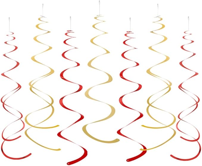 MOWO Gold and Red Foil Swirl Hanging Decoration for Birthday Graduation Wedding New Year Halloween Party Supplies,Pack of 20