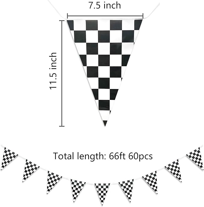 Piokio Double Sided Plastic Checkered Flag Banner, Racing Birthday Decorations, for Nascar Cars Party Supplies
