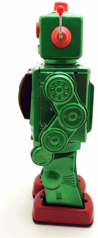 Charmgle Retro Tin Toys Walking Robot, Electric Rotating Desk Robot with Gun Fire Sound, Adult Collection Birthday Gifts Party Favor Handmade Robots Green