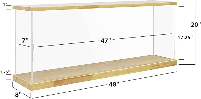 BenchPro Clear Acrylic Display Case for Trophy, Collectibles, Assemble Cube Display Box Stand Dust Proof Protection Showcase for Action Figures Toys. (1.75" & 1" Thick Wood, 20" H x 48" L x 8" D)