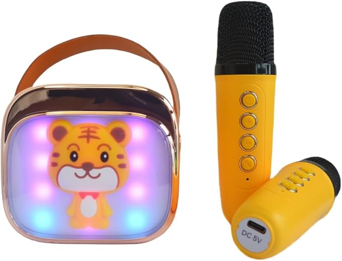 Mini Karaoke Machine for Kids Adults,Birthday Gift3,4,5, 6,7,8,9,10,11,12+Years Old,LED Portable Bluetooth Speaker with 2 Wireless Microphones,Small Music Gifts Toys for Girls Boys Singing