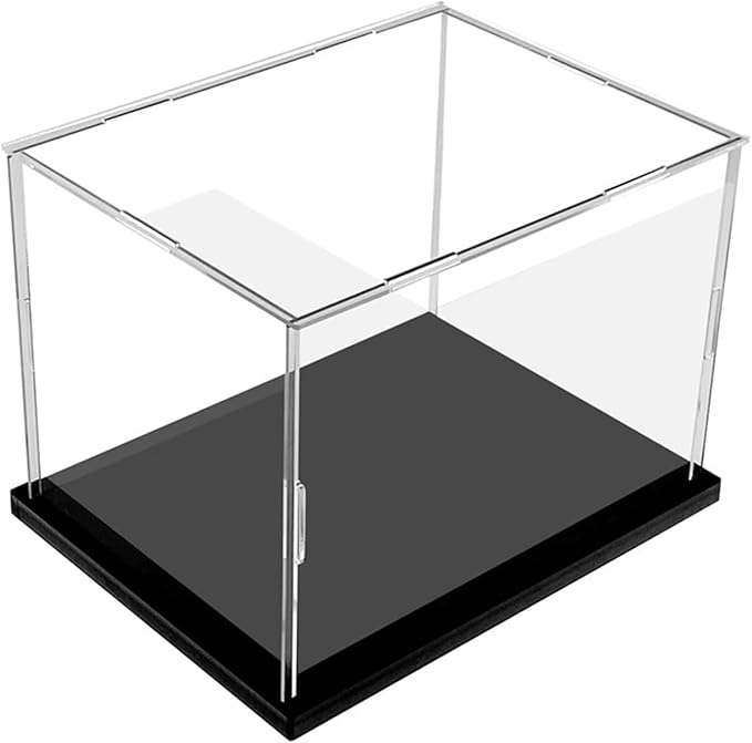 Clear Acrylic Display Case, Assemble Cube Display Box Stand with Black Base, Dustproof Protection Showcase for Collectibles Memorabilia Figurines (12x12x12 inch; 30x30x30cm)