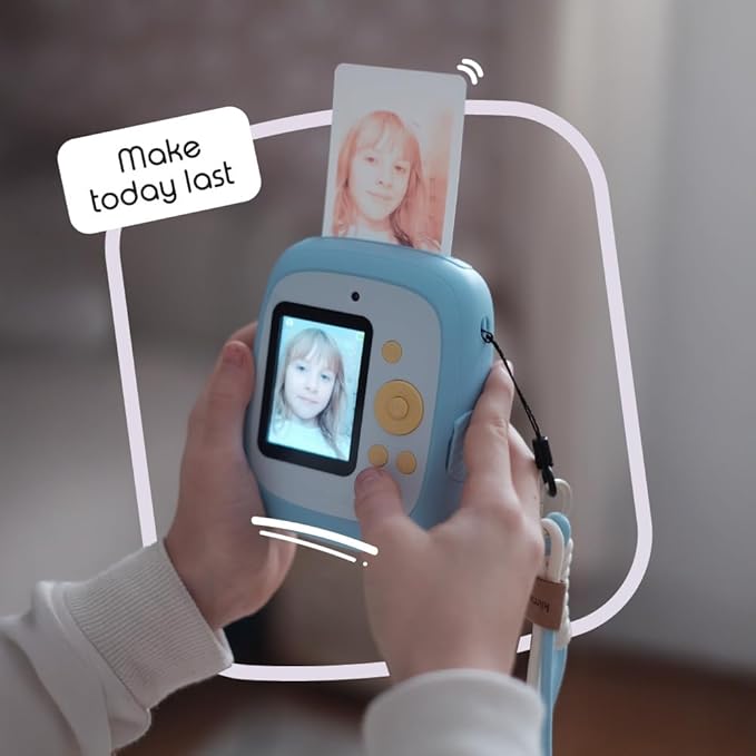 kiimento Instant Print Digital Camera, Ink-Free Thermal Printing with 4 Color-Themed Paper Options, 2.4” HD Screen, Selfie Lens, 48MP Photo, 1080p Video, 32GB Memory Card – Model P2 (Sky Blue)