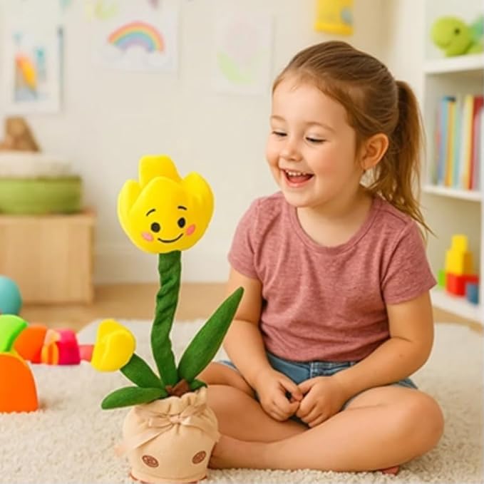 Cuteoy Talking Tulips Plush Toy Repeats What You Say Dancing Walking Mimicking Twisting Stuffed Animal Musical Electric Interative Christmas Birthday Girls Boys Flowers Gifts