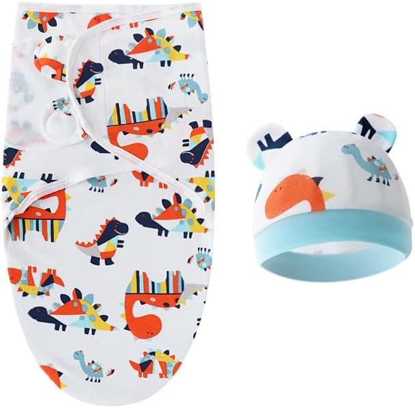 Reborn Baby Doll Clothes Swaddle Blanket Hat (Dinosaur Pattern) for 17-22 inch Reborn Boy Baby Doll Clothing Adjustable Receiving Blankets Gift