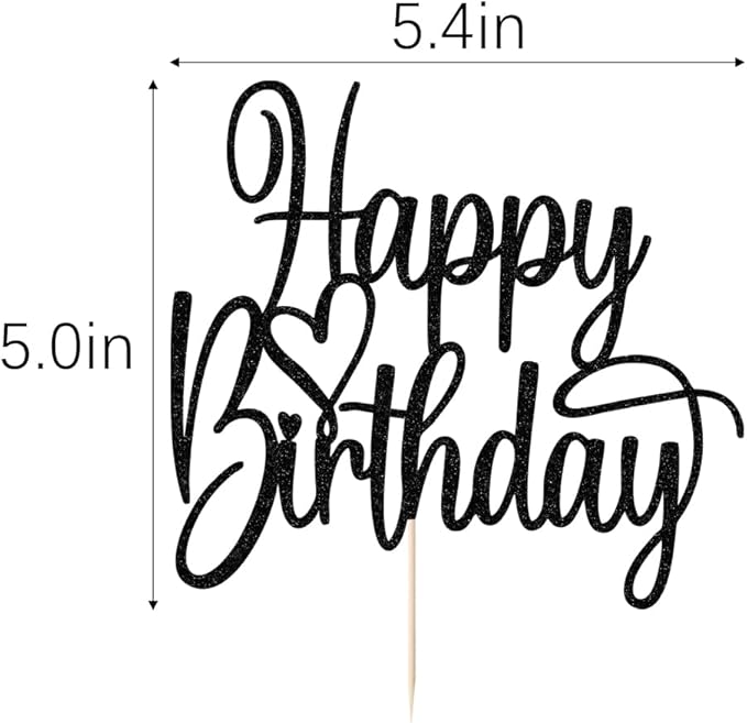 Handmade Glitter Happy Birthday Cake Topper- Happy Birthday Cake Decor,Fabulous Cake Decoration，Anniversary/Birthday Party Decoration Supplies(black)