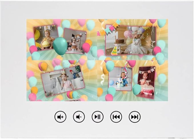 Baby Birthday Video Greeting Card – Custom Slideshow with Your Photos – Charming Keepsake for Kids – 7” HD Screen, 4GB Storage, Long-Life Battery, USB Rechargeable Design