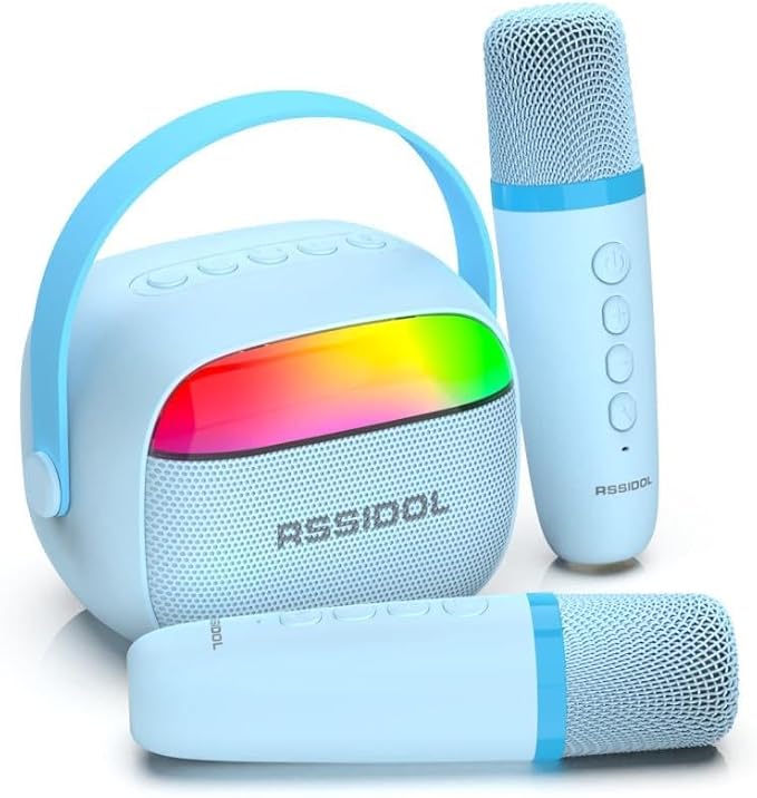 Karaoke Machine for Kids with 2 Wireless Microphones Portable Mini RGB Bluetooth Speaker Birthday Gift Toys for 3 4 5 6 7 8+ Year Old Boys