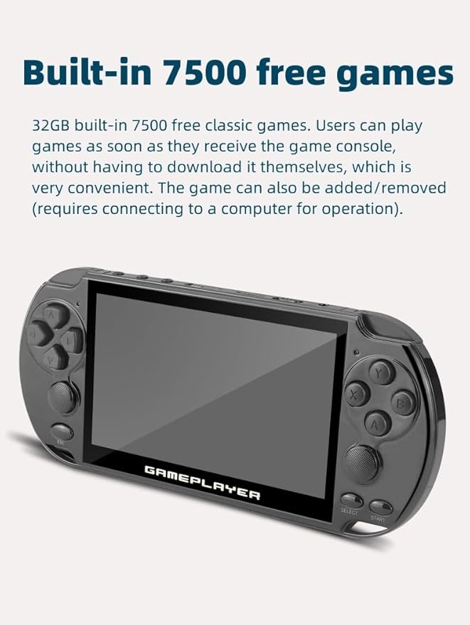 JXD Multifunctional Video Game Console 5.1 inch 7500 Free Retro Games Handheld Game Console Portable Pocket Children's Game Player Mini Arcade Emulator Device mp3/4 Holiday(Dblue)