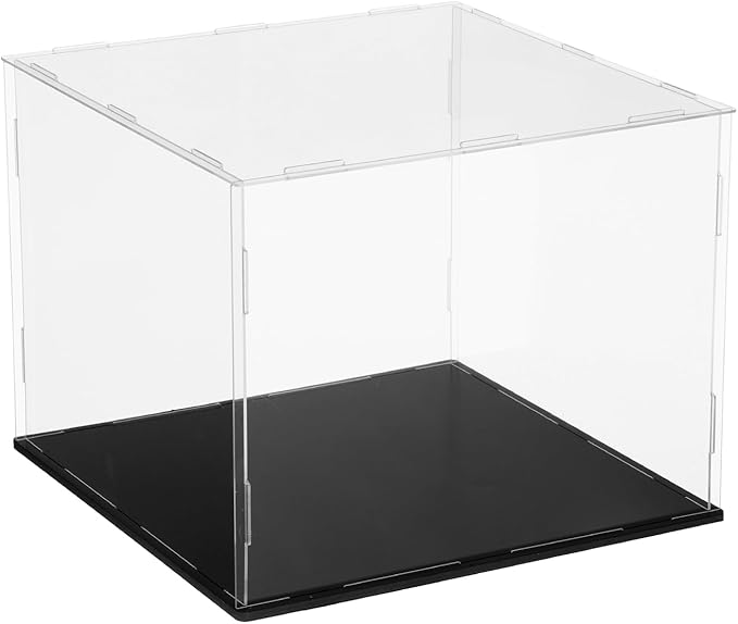 uxcell Acrylic Clear Display Case for Collectibles Self-Assemble Display Clear Boxes with Black Base Dustproof Countertop Storage Box for Collectible Figures, 9.8 x 9.8 x 7.9 Inch