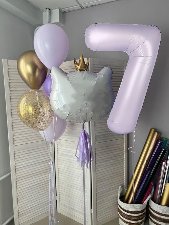 40 Inch Number 8 Balloon, Cream Purple 8 18 28 80 Birthday Balloons for Men Boys, 8th Birthday Decorations Party Supplies, Wedding, Graduations