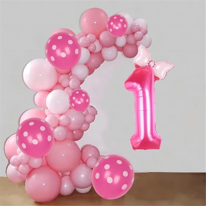 40 Inch Pink Number 1 Balloon with Mini Bow Balloon for Girls 1st Birthday Decorations, Pink Mouse Princess Western Cowgirl Theme Birthday Party Balloons Decorations Supplies